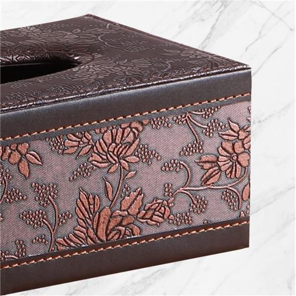 Leather Tissue Box Cover Retro Rectangular Facial Tissue Box Holder, Modern - Picture 5 of 7
